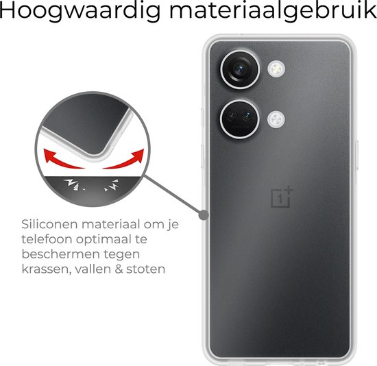 Gedetailleerde illustratie van een doorschijnende telefoonhoes, met pijl die wijst naar siliconenmateriaal voor bescherming.
