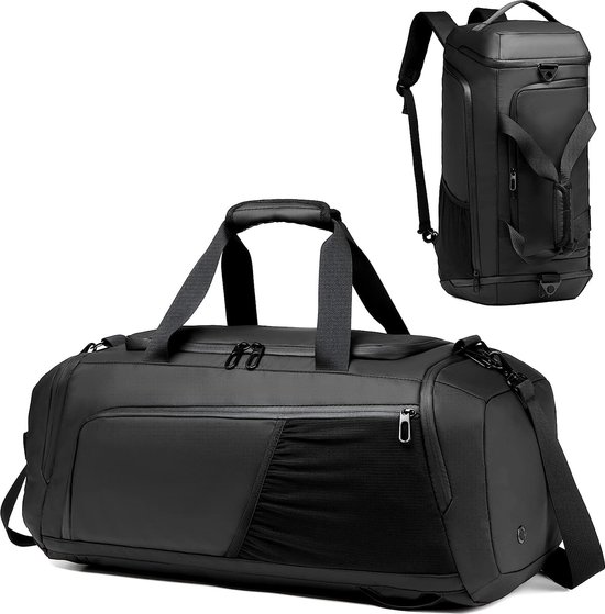 Gym Duffle Bag for Men & Women, Waterproof Sports Duffel Bags, Travel Weekender Bag, Overnight Bag with Shoe Compartment, black
