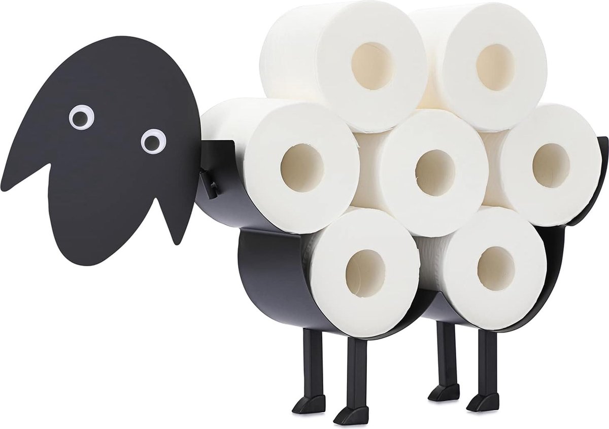 Zwarte toiletpapierhouder van metaal wc-rolhouder papierhouder toiletrolhouder wandmontage schapenvorm decoratie voor badkamer