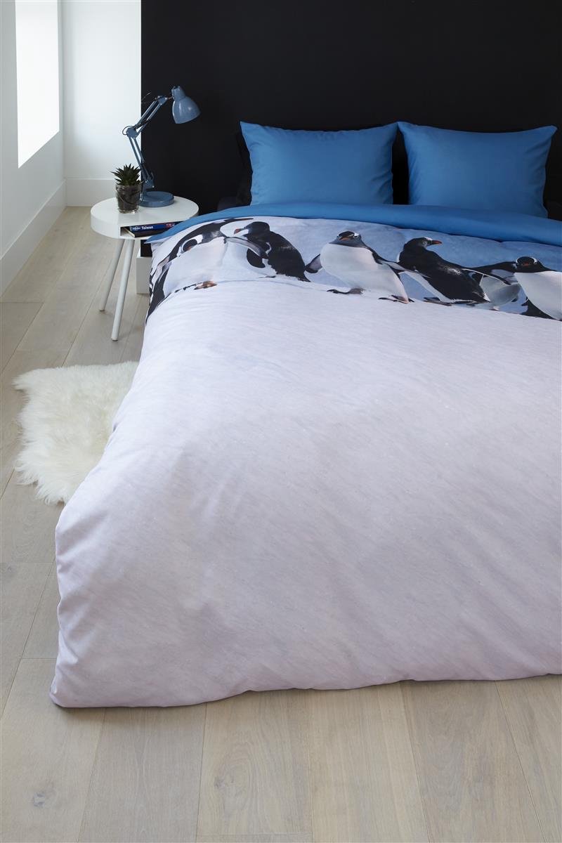 Ambiante Penguins dekbedovertrek - Lits-Jumeaux - 240x200/220 - IJsblauw