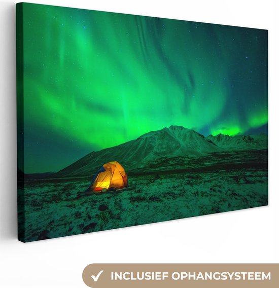 Camping sous les aurores boréales Toile 120x80 cm - Tirage photo sur toile (Décoration murale salon / chambre)