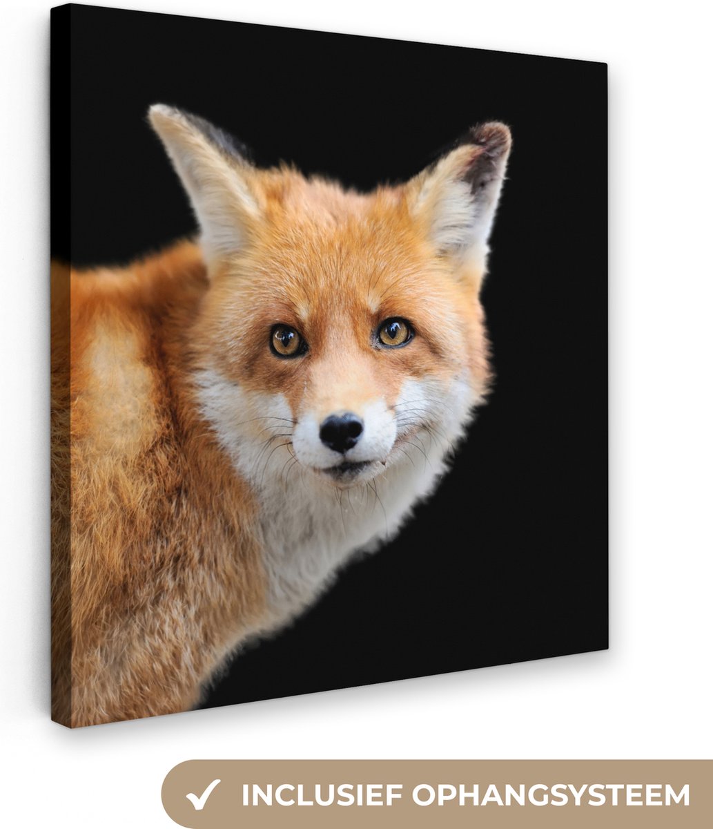 Canvas schilderij 20x20 cm - Wanddecoratie Vos - Inductie beschermer - Portret - Kookplaat