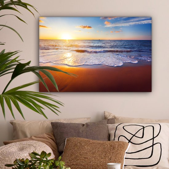 OneMillionCanvasses - Toile - Peinture - Plage - Mer - Soleil - Horizon - Peintures sur toile - Photo sur toile - 150x100 cm - Salon