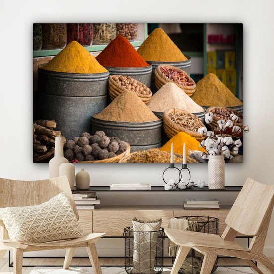 Tableau sur toile Herbes - Ton - Épices - Jaune - Marron - 120x80 cm - Décoration murale