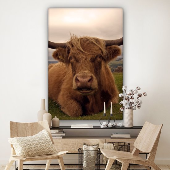 Tableau sur toile Highlander écossais - Animaux - Berg - 120x180 cm - Décoration murale XXL