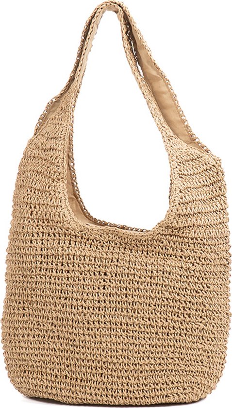 Monnq - sac de plage avec fermeture éclair - sac en osier - sac de plage en osier - Mila Wheat