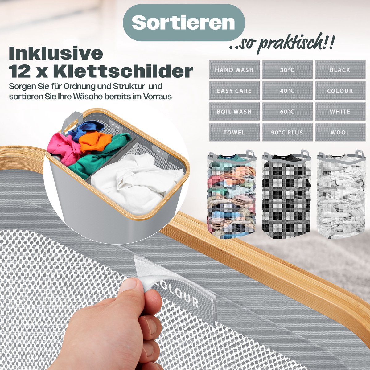 KESSER® Wasmand Met Deksel Opvouwbaar Wasbox Wasmand Wasemmer Wasverzamelaar Met Uitneembare Wasza 3