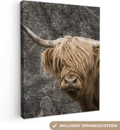 Canvas Wereldkaart - 90x120 - Wanddecoratie Schotse hooglander - Wereldkaart - Dieren