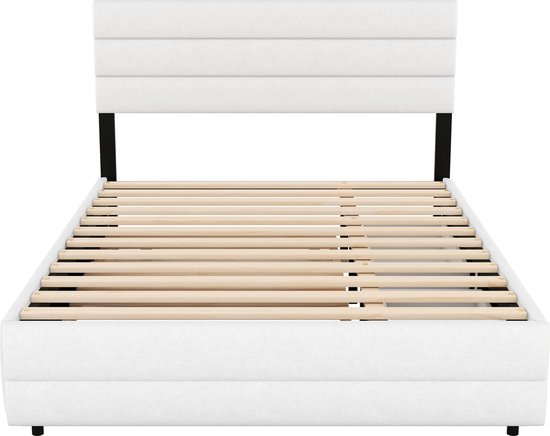 Merax Lit double 140 x 200 - Cadre de lit avec 2 tiroirs et lit gigogne supplémentaire 90 x 190 - Wit