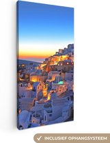 Canvas Schilderij Oia Santorini met kleurrijke zonsondergang in Griekenland - 20x40 cm - Wanddecoratie