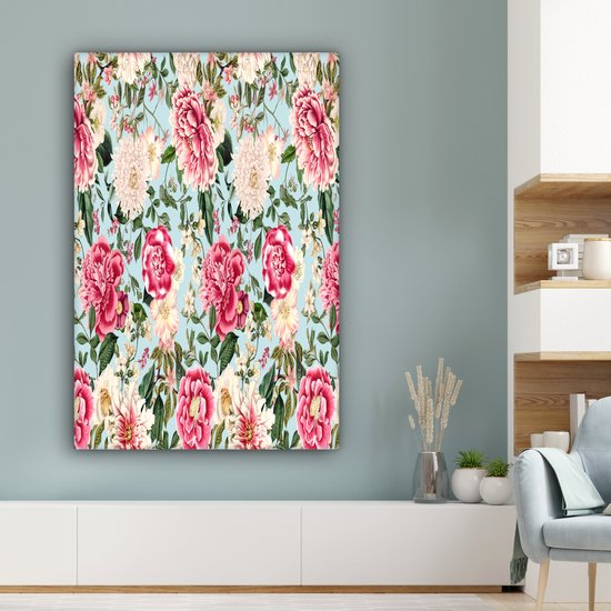 Tableau sur toile Fleurs - Collage - Couleurs - 80x120 cm - Décoration murale
