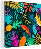 Canvas Schilderij Jungle - Bladeren - Kleuren - Jongens - Meisjes - Kinderen - 50x50 cm - Wanddecoratie
