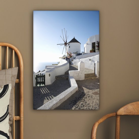 Moulin à vent à Santorin en Grèce Toile 40x60 cm - Tirage photo sur toile (Décoration murale salon / chambre) / Villes européennes Peintures sur toile