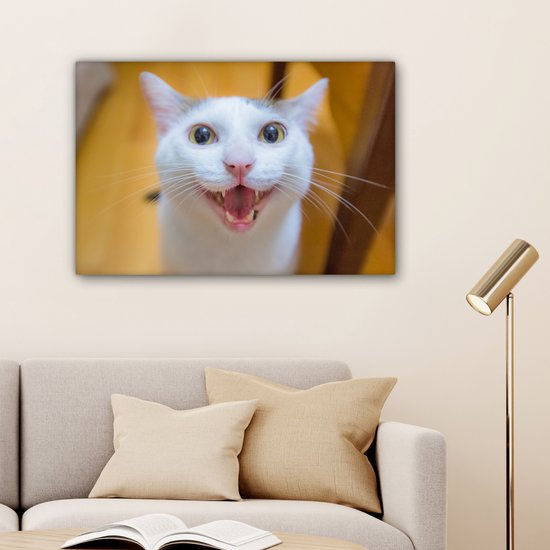 Chat souriant gros plan 90x60 cm - Tirage photo sur toile (Décoration murale salon / chambre)