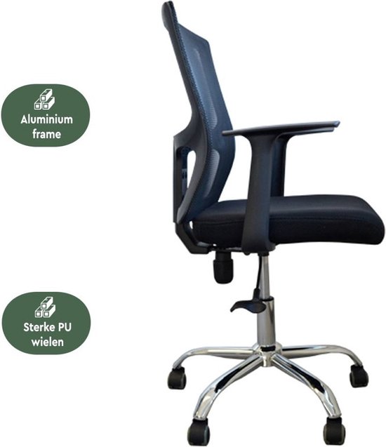 Zilveren BRASQ OC200 Ergonomische Bureaustoel Zwart Met Ademend Mesh Bureaustoelen In Hoogte Verstelbaar Gaming Stoel 49 X 47 X 94 Cm