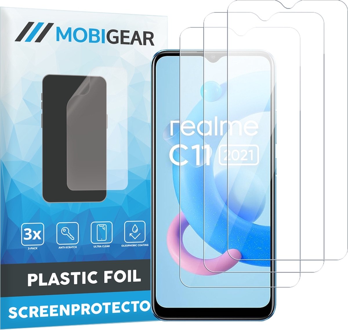 Mobigear Screenprotector geschikt voor Realme C11 (2021) | Mobigear Screenprotector Folie - Case Friendly (3-Pack)