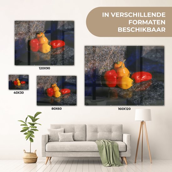 Peinture sur verre - Piments de Cascabel sur pierre - 80x60 cm - Peintures sur Verre Peintures - Photo sur Glas