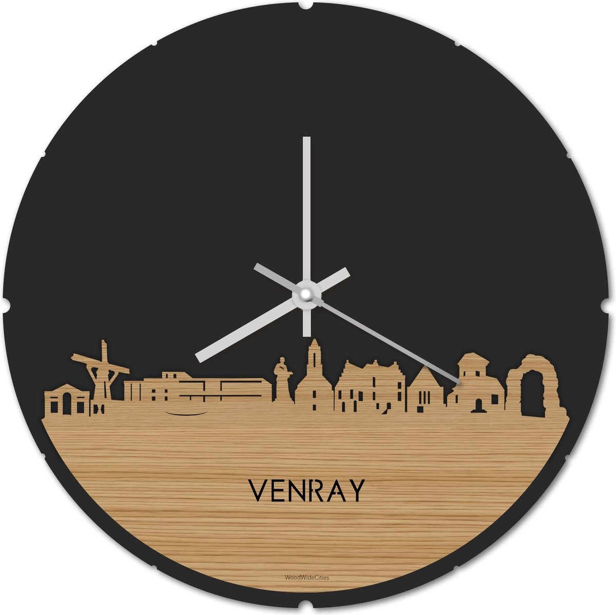 Skyline Klok Rond Venray Bamboe hout - Ø 44 cm - Stil uurwerk - Wanddecoratie - Meer steden beschikbaar - Woonkamer idee - Woondecoratie - City Art - Steden kunst - Cadeau voor hem - Cadeau voor haar - Jubileum - Trouwerij - Housewarming -