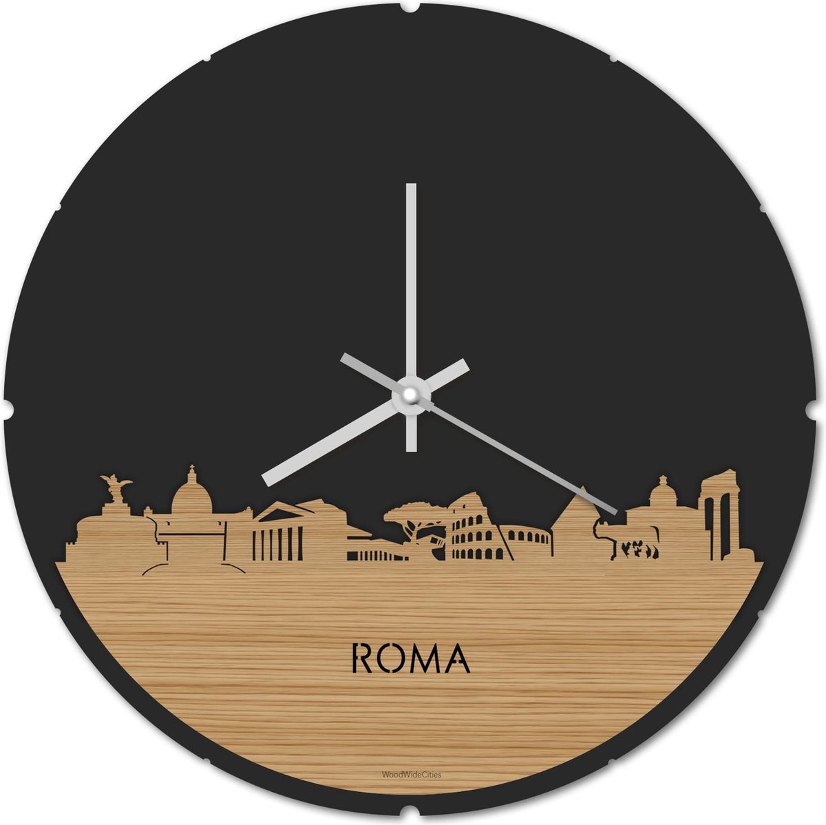 Skyline Klok Rond Rome Bamboe hout - Ø 44 cm - Stil uurwerk - Wanddecoratie - Meer steden beschikbaar - Woonkamer idee - Woondecoratie - City Art - Steden kunst - Cadeau voor hem - Cadeau voor haar - Jubileum - Trouwerij - Housewarming -