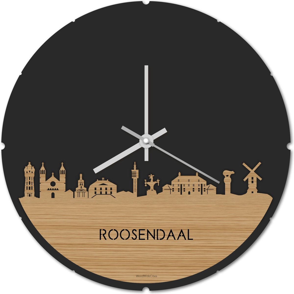 Skyline Klok Rond Roosendaal Bamboe hout - Ø 44 cm - Stil uurwerk - Wanddecoratie - Meer steden beschikbaar - Woonkamer idee - Woondecoratie - City Art - Steden kunst - Cadeau voor hem - Cadeau voor haar - Jubileum - Trouwerij - Housewarming -