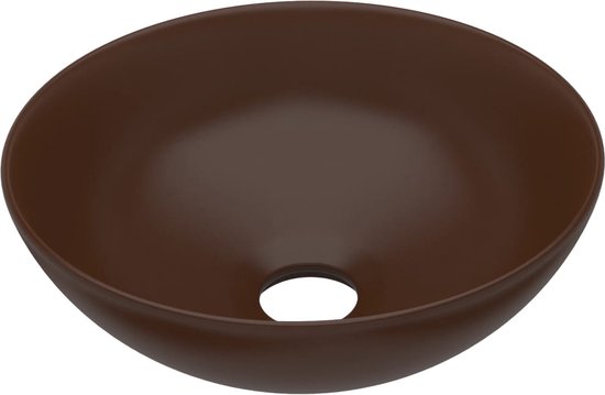 vidaXL Lavabo rond - Céramique - Marron foncé - Ø 280 mm Lavabo de salle de bain - Lavabo en céramique - Lavabo rond - Lavabo foncé - Accessoires de salle de bain