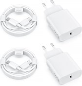 USB-C Snellader 20W met Oplaadkabel 2M Geschikt voor iPhone 15, Plus, Pro, Pro Max - Ondersteunt Apple Fast Charging - Oplader - Oplaadstekker - Quick Charge - 2 Meter - 4Pack - Wit