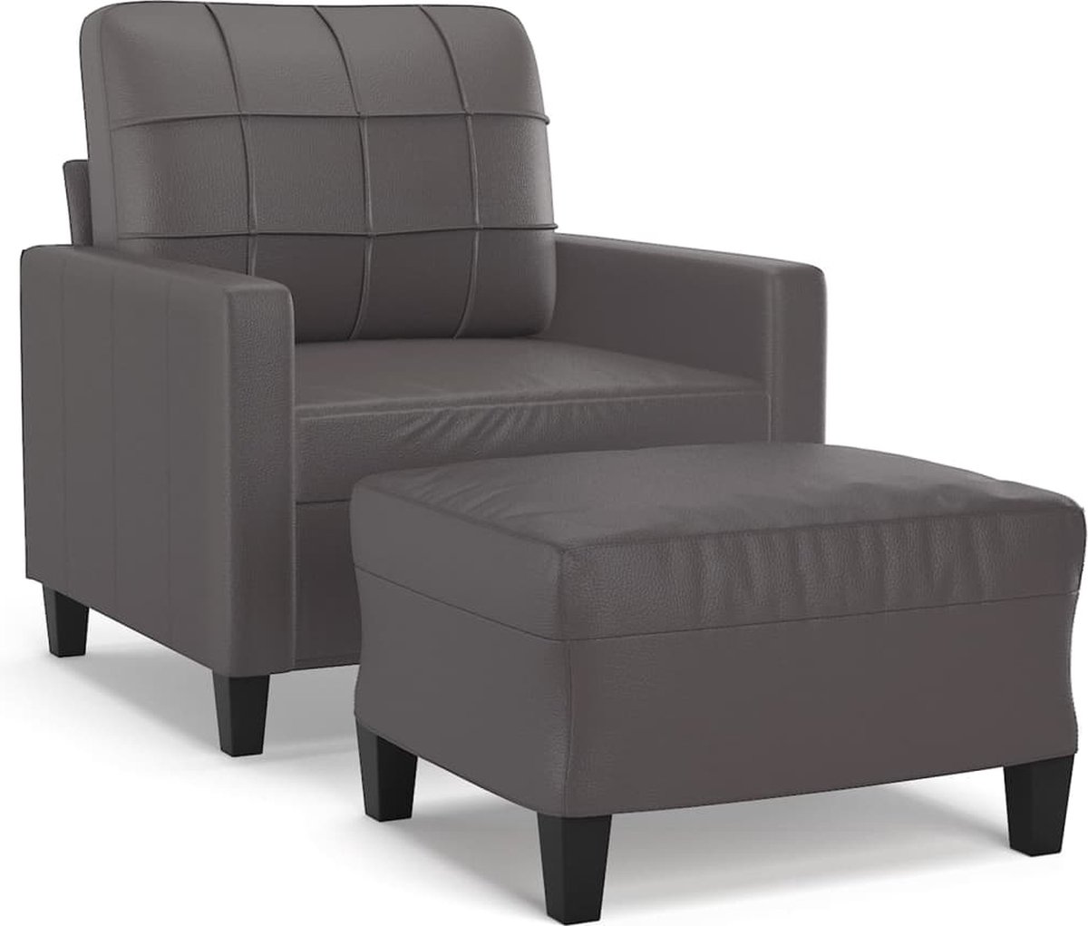 vidaXL Fauteuil - met - voetenbank - 60 - cm - kunstleer - grijs