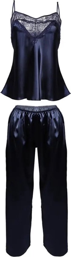 Caroline - ensemble deux pièces en satin de haute qualité - bleu marine M