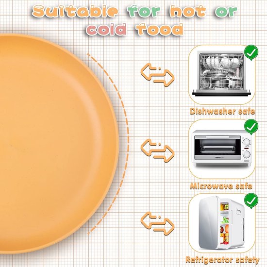 Lot de 6 assiettes plates incassables assiettes de pique-nique réutilisables 22,5 cm assiettes de camping micro-ondes et lave-vaisselle assiettes lumineuses pour salade pâtes fête maison 6 couleurs
