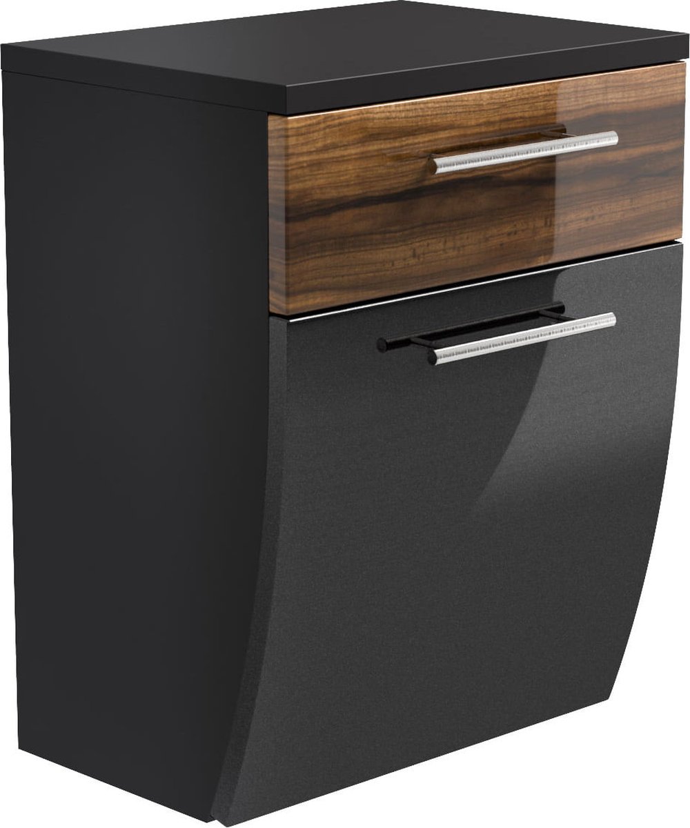 Lage badkamerkast Milan Antraciet - Walnoot - Breedte 40 cm - Hoogte 53 cm - Diepte 30 cm