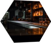 Dibond Hexagon - Bar - Shotjes - Alcohol - 60x52.2 cm Foto op Hexagon (Met Ophangsysteem)