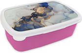 Broodtrommel Roze - Lunchbox - Brooddoos - Marmer - Blauw - Goud - 18x12x6 cm - Kinderen - Meisje