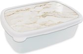 Broodtrommel Wit - Lunchbox - Brooddoos - Marmer - Kalk - Goud - Luxe - Marmerlook - Wit - 18x12x6 cm - Volwassenen