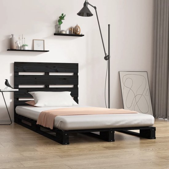 The Living Store Houten Bed - Bedframe 190 x 75 x 80 cm - Massief grenenhout - Zwart