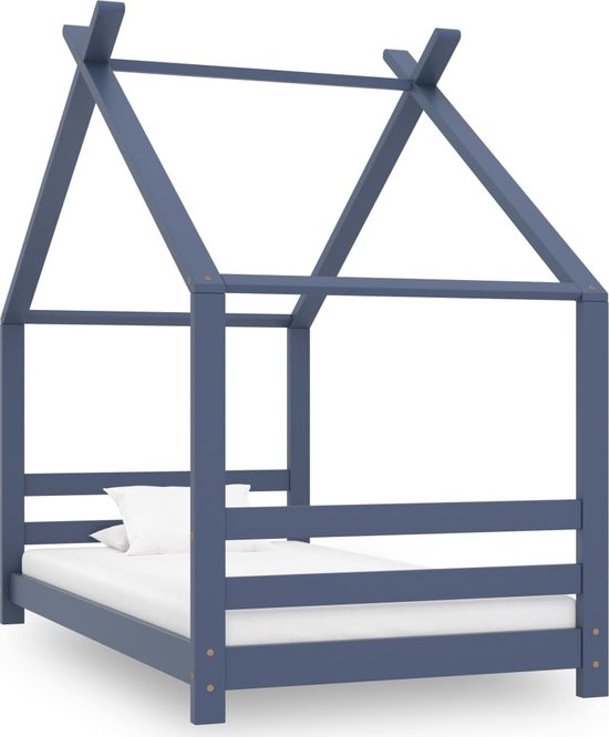 The Living Store Houten bedframe - Boomhut-stijl - 80 x 160 cm - Grijs - Stevig en duurzaam