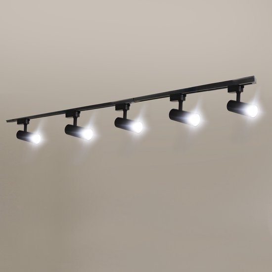 Rilimo Railverlichting - Railsysteem Plafondverlichting - GU10 Spots Ronde Spots - Dimbaar Sfeervol Zwart 5 Spots 2 Meter