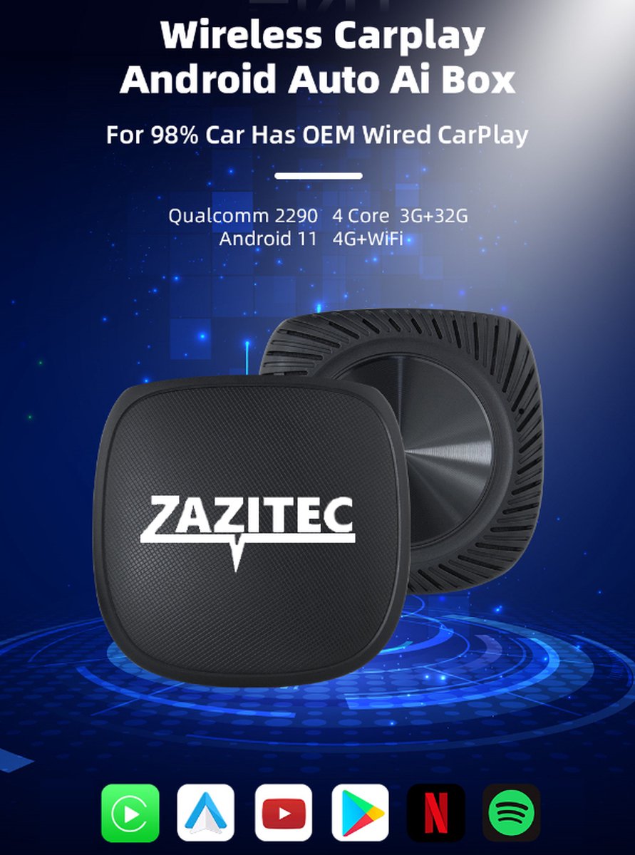 Zazitec ZT-CS9SE Dongle Wireless Smart Apple Carplay AI box - Android 11