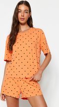 Trendyol Standaard mouw Ronde hals Oranje-veelkleurige gestippelde single-jersey gebreide pyjamaset THMSS21PT1485