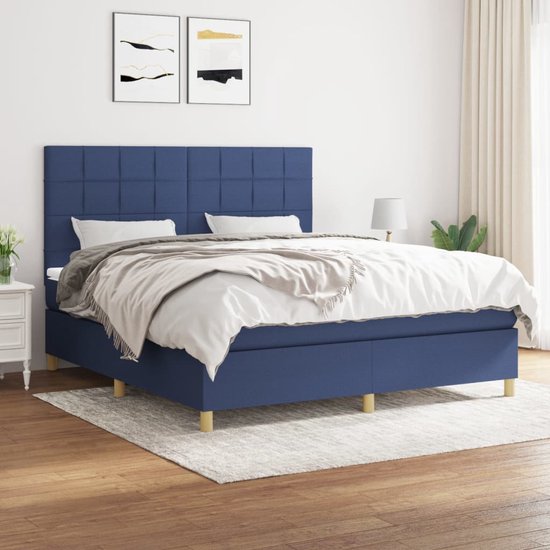vidaXL Sommier tapissier bleu avec matelas Tissu 180x200 cm