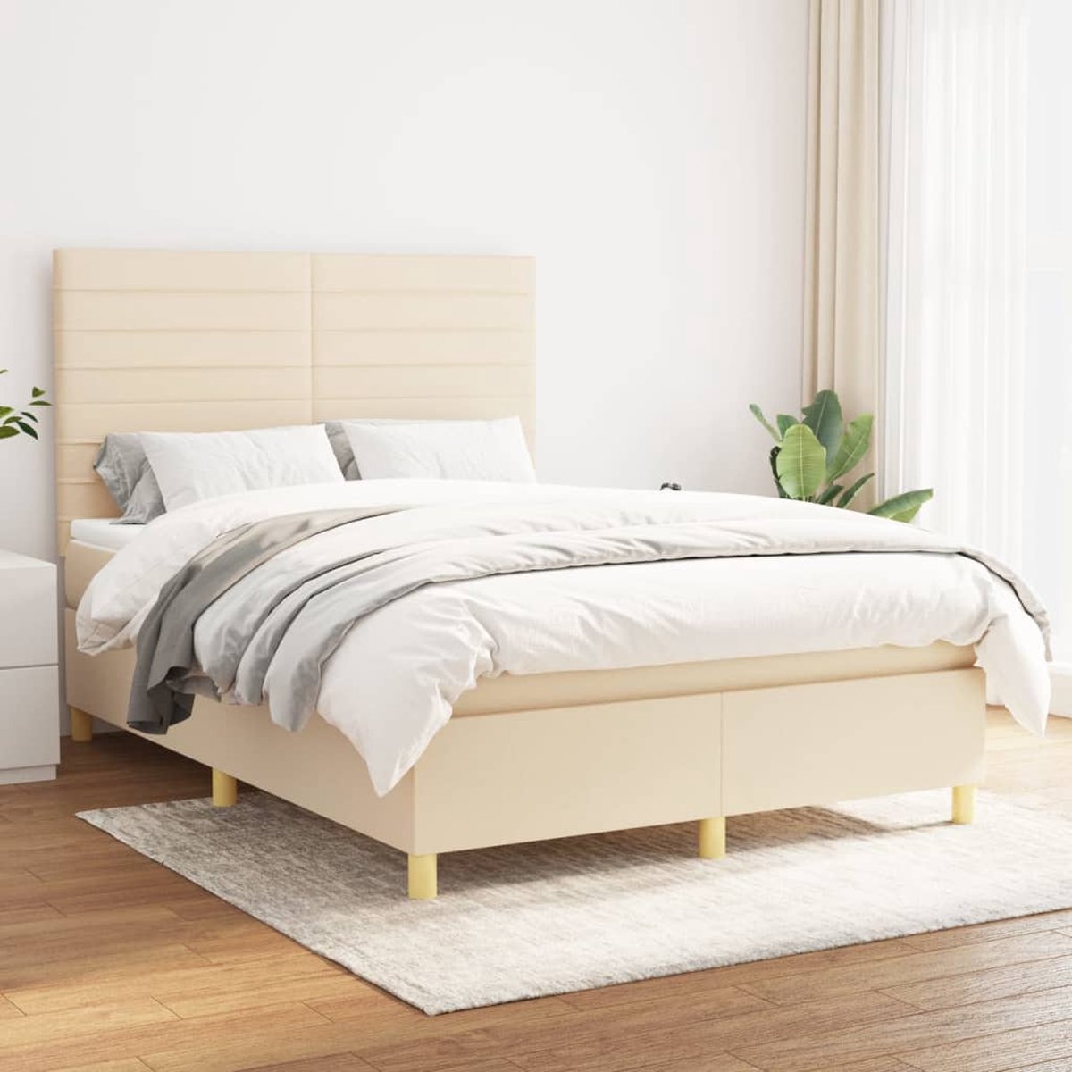 vidaXL - Boxspring - met - matras - stof - crèmekleurig - 140x200 - cm