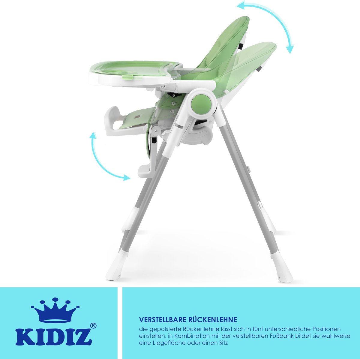 KIDIZ® 3in1 kinderstoel incl. speelbar, Eetstoel, Babystoel, combinatie kinderstoel, 7 in hoogte verstelbare rugleuning, meegroei van 0 maanden tot 6 jaar - Groen thumbnail 3
