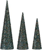 Decoratie Kerstmis Kegels Pailletten 3 Onderdelen Blauw Gouden (16,5 x 60 x 16,5 cm)