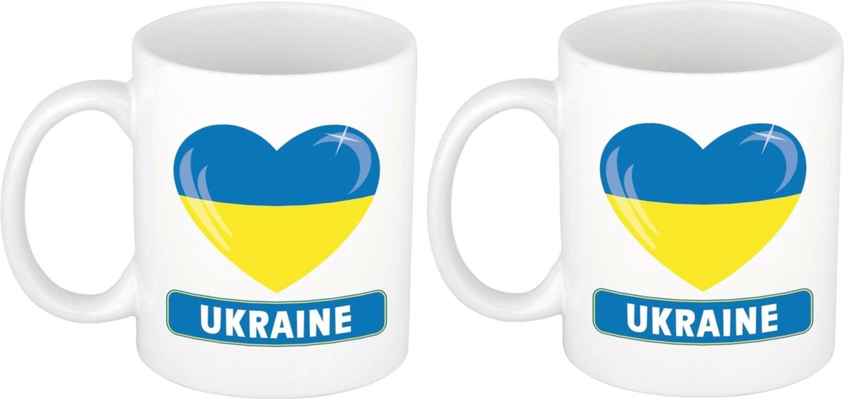Hartje vlag Oekranie mok / beker - 2x - wit - 300 ml - keramiek