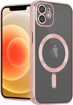 Coverzs telefoonhoesje geschikt voor Apple iPhone 12 Magneet hoesje met camera cover - magnetisch hoesje - roségoud