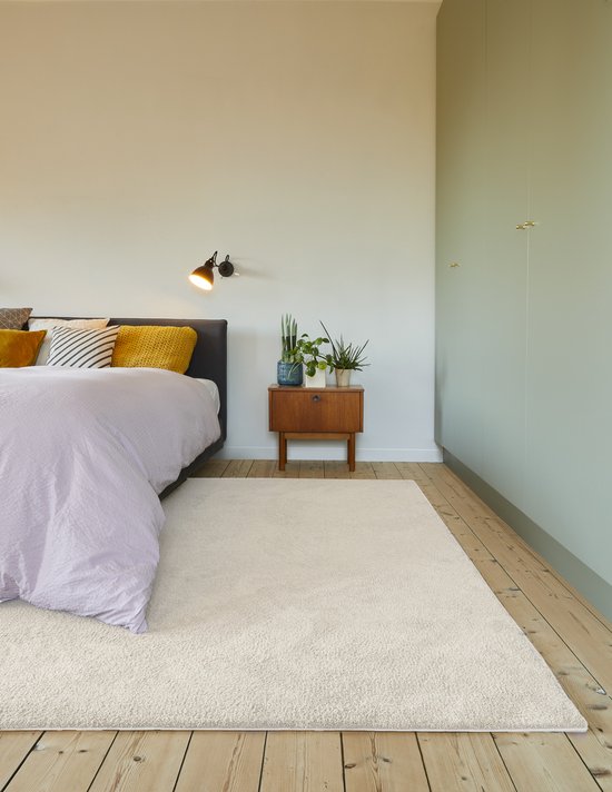 Carpet Studio Utah Vloerkleed 190x190cm - Hoogpolig Tapijt Woonkamer - Tapijt Slaapkamer - Kleed Creme