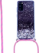 ShieldCase Glitter hoesje met koord geschikt voor Apple iPhone Samsung Galaxy S20 - roze