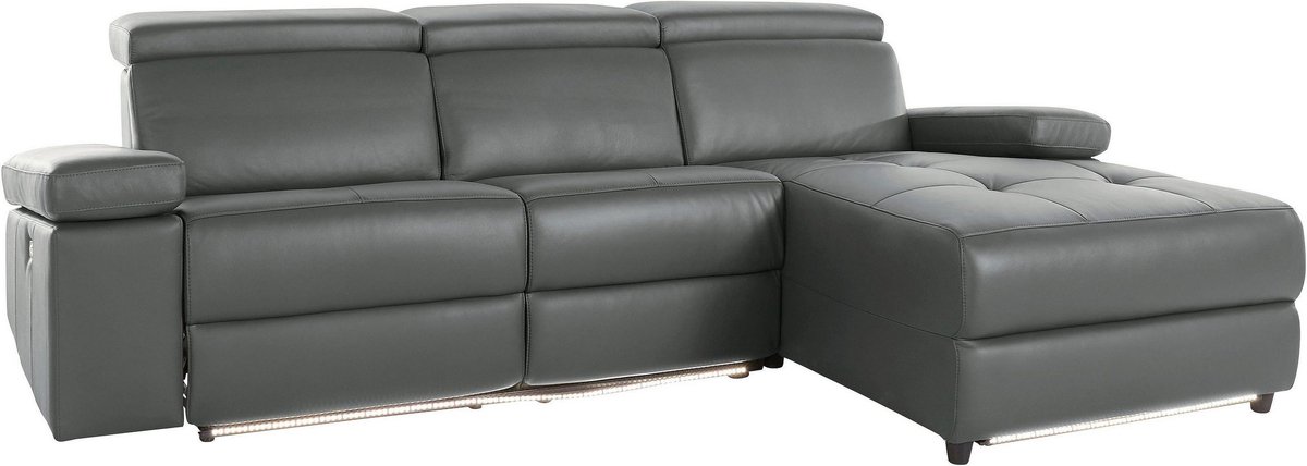 Notio Living Rayland-Hoekbank met Elektrische Relaxfunctie - Echt Leer/Kunstleer - Rechter Hoek Grijs