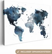 Canvas Wereldkaart - 90x60 - Wanddecoratie Wereldkaart - Blauw - Abstract