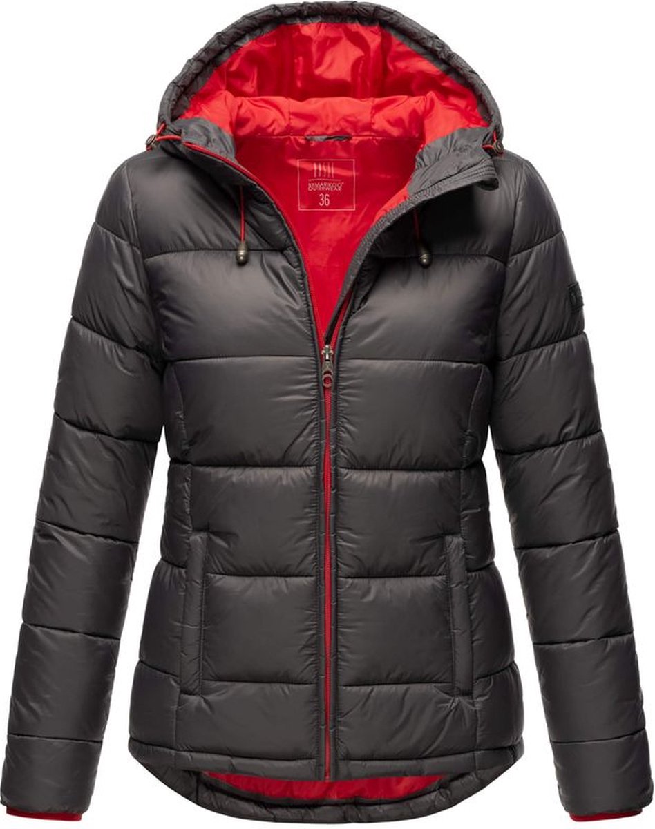 Navahoo Dames overgangsjas regenmantel waterdicht lang warm gevoerd met capuchon Rainy Flower XS-3XL, wijn, XL