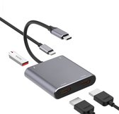 USB-C Hub adapter - 4 in 1 - DUAL 4K HDMI - USB-C - USB 3.0 - docking station - Splitter - Grijs - Provium